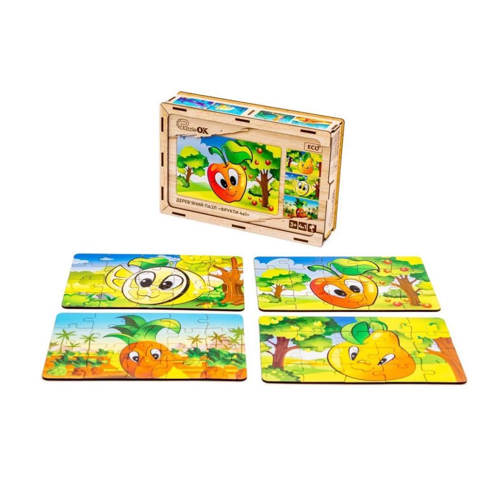 Пазл дитячий дерев'яний Фрукти 4 в 1 Puz-84681 80 ел. (RLT52640) - фото 2