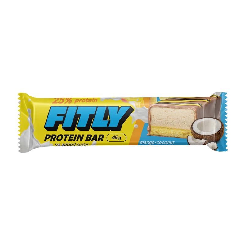 Протеиновый батончик 11 г білка без добавленного сахара Fitly 25% Protein Bar 45 г Манго/Кокос