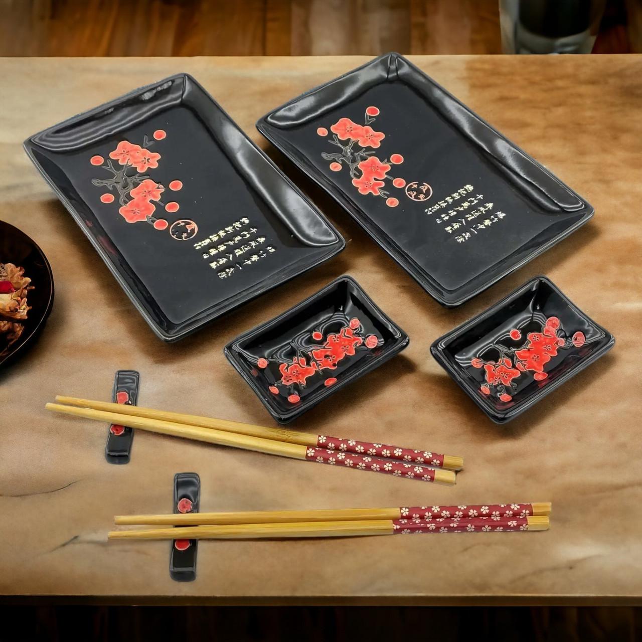 Набор посуды для суши 8в1 на 2 персоны 28х28,3х3,5 см Черный (07-34281A) - фото 4 Набор посуды для суши 8в1 на 2 персоны 28х28,3х3,5 см Черный (07-34281A) - фото 4