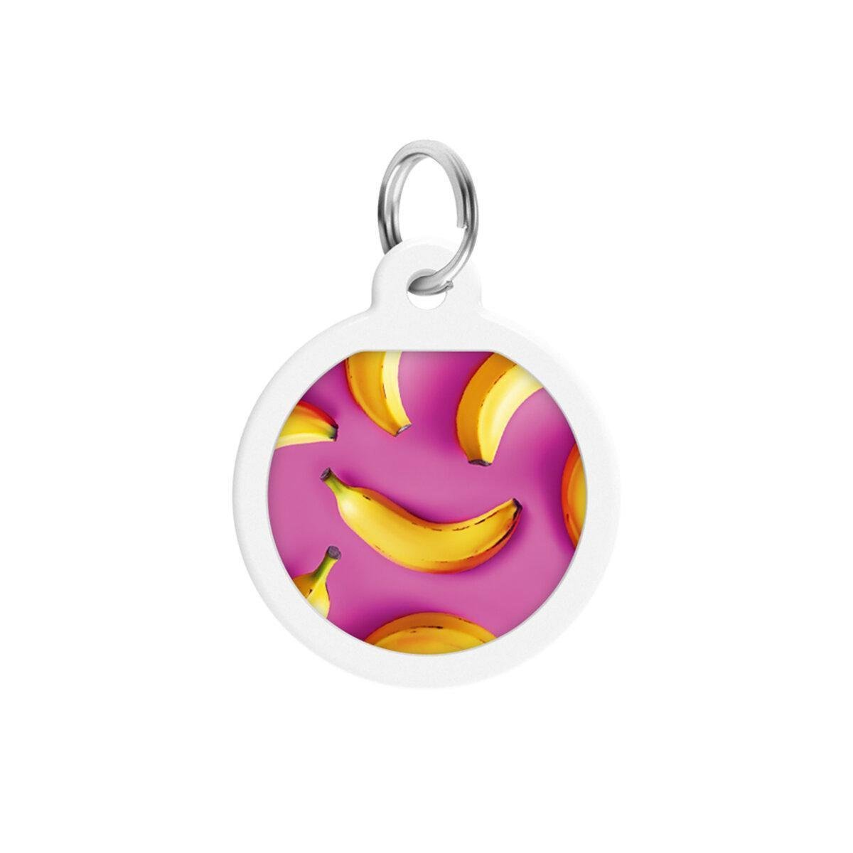 Адресник металевий для собак та кішок Waudog Smart ID Банани з QR паспортом коло 25 мм Рожевий (225-4055 Col)