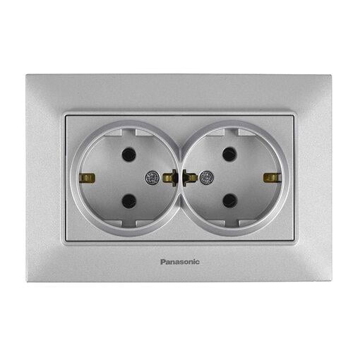 Розетка подвійна з заземленням Panasonic Arkedia Slim Срібний (WNTC0205-2SL) - фото 1