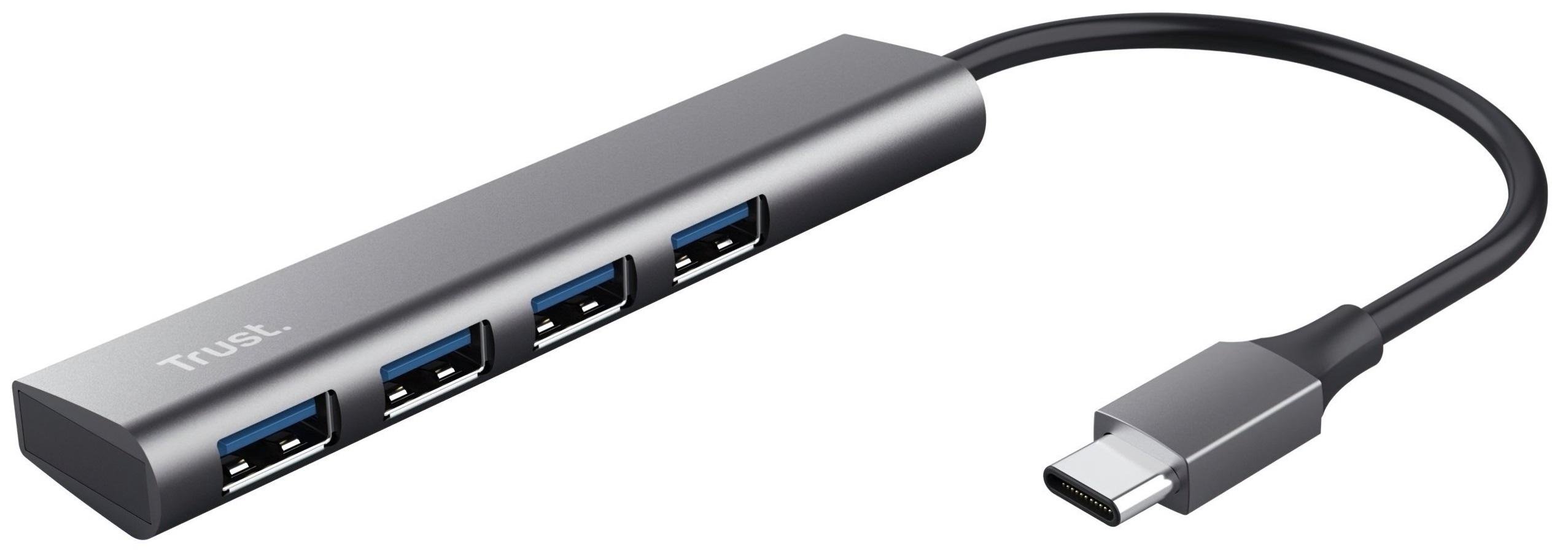 Концентратор Trust Halyx Type-C to 4-Port USB-A 3.2 Серый