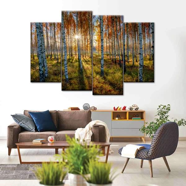 Модульная картина KIL Art Рассвет в берёзовой роще из четырех частей 89x56 см (M4_M_203)