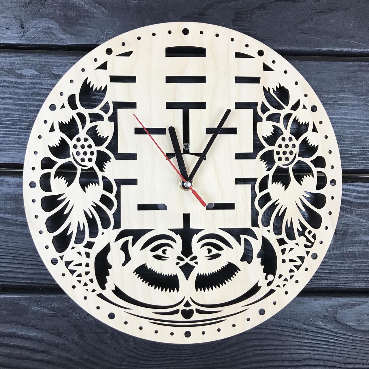 Часы дизайнерские настенные деревянные Двойное счастье