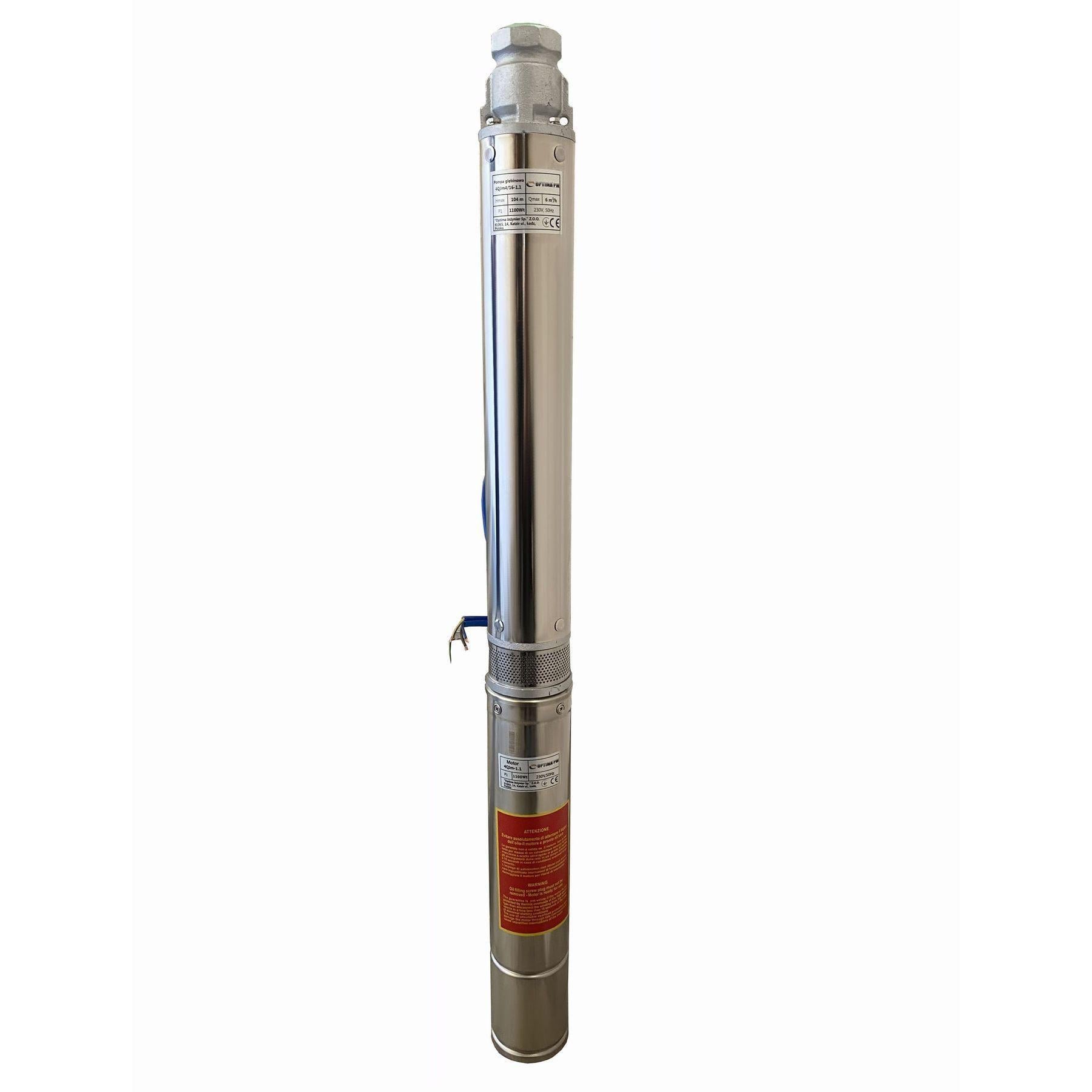 Насос скважинный с повышенной стойкостью к песку Optima PM 4QJm4/16 1,1 кВт 120 м и 1,5 м кабель (000017627) Насос скважинный с повышенной стойкостью к песку Optima PM 4QJm4/16 1,1 кВт 120 м и 1,5 м кабель (000017627)