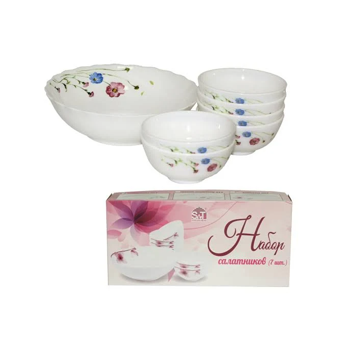 Набор салатников стеклокерамических SNT Весенние цветы 20,5 см 1 шт. 11 см 6 шт. (MSN-30056-110)