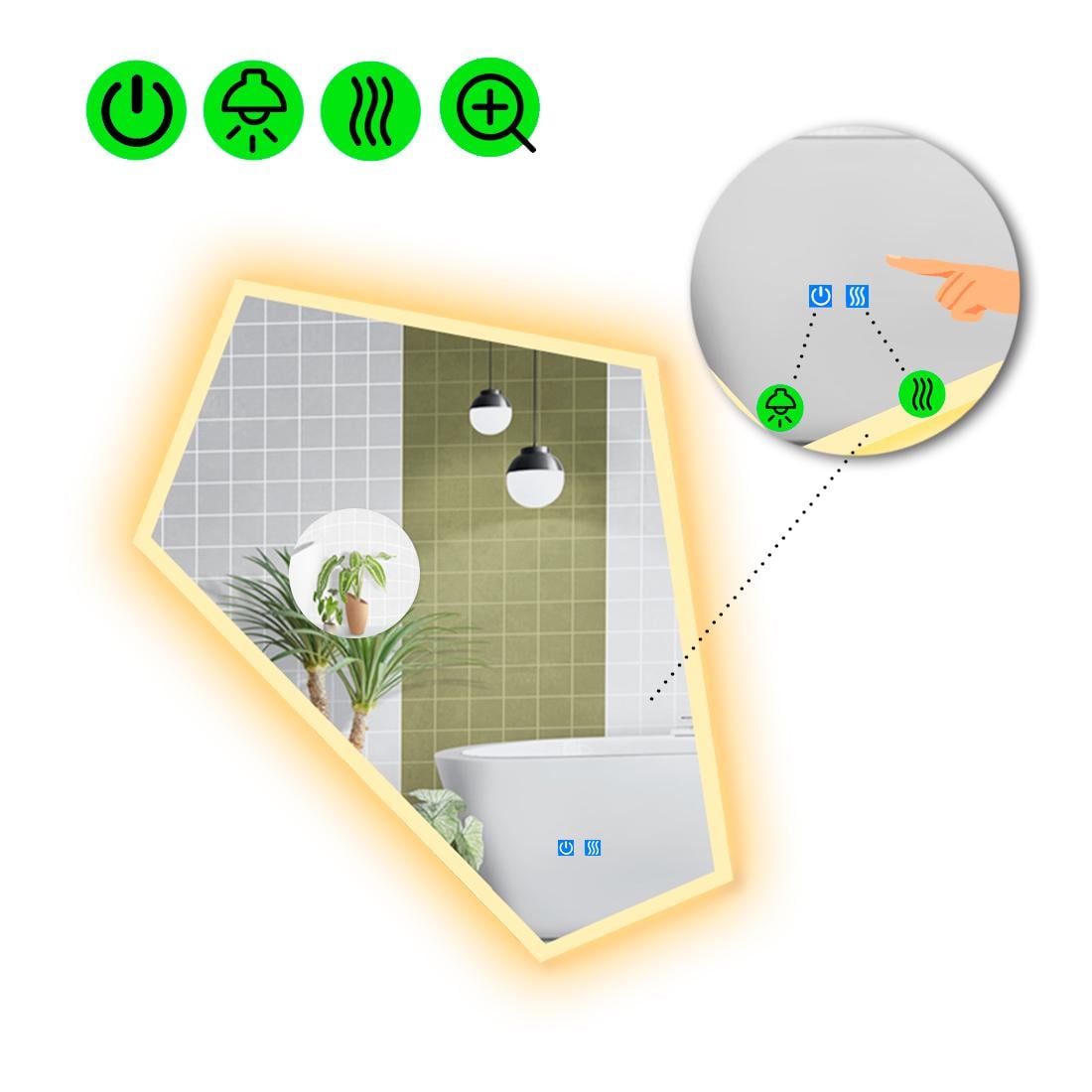 Зеркало с LED подсветкой Modulo 3 с двумя сенсорами 140x110 см