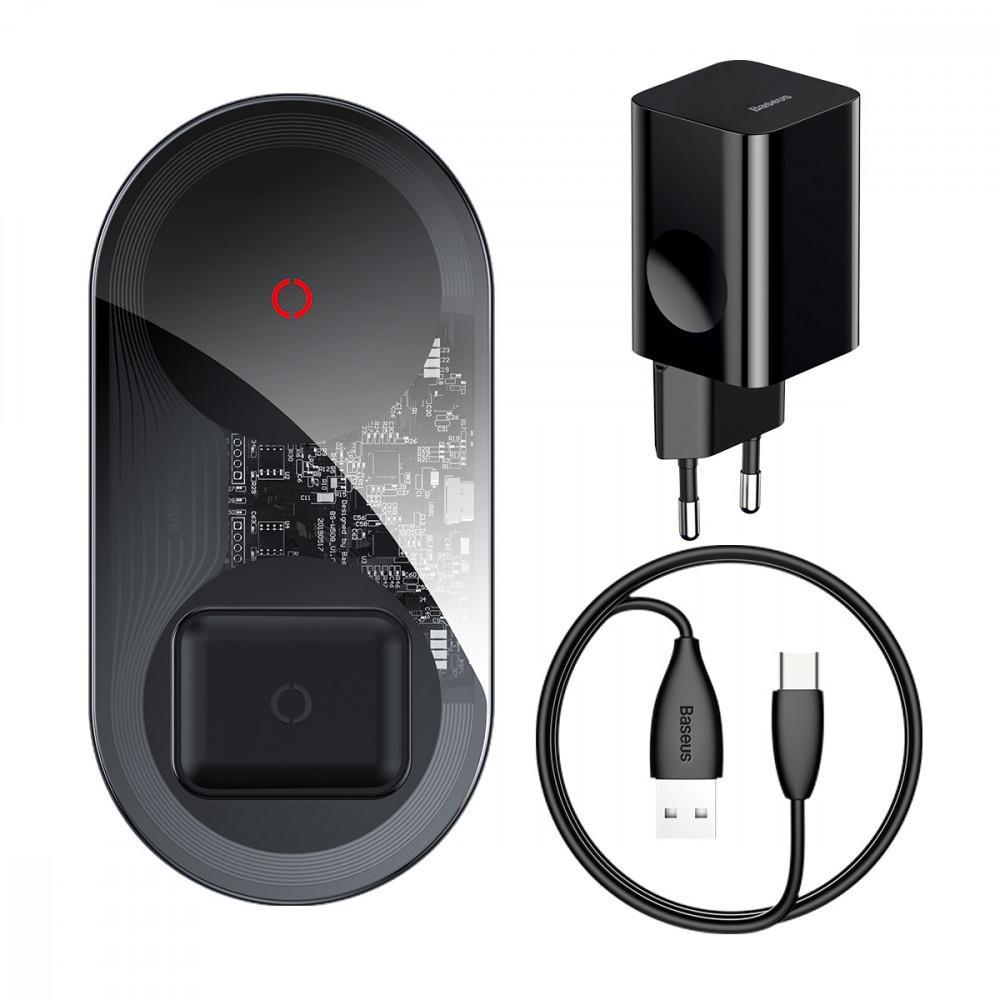 Бездротова зарядка Baseus Wireless Simple Charger 2in1 Turbo Edition 24W+ QC Wall Charger, Black