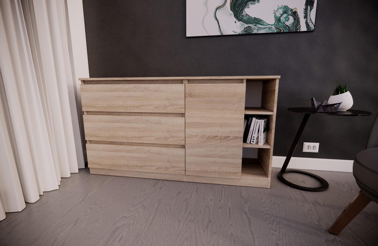 Комод MEBEX на 3 ящика с боковыми полками 140х40х77 см Дуб Сонома (VERTO3B1400DS) - фото 1 Комод MEBEX на 3 ящика с боковыми полками 140х40х77 см Дуб Сонома (VERTO3B1400DS) - фото 1