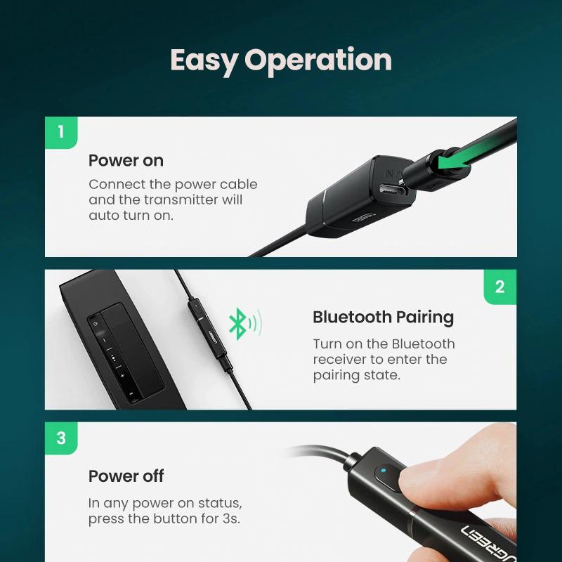 Передавач Bluetooth 5.0 Ugreen aptX Low Latency SPDIF Toslink Hi-Fi Чорний - фото 5