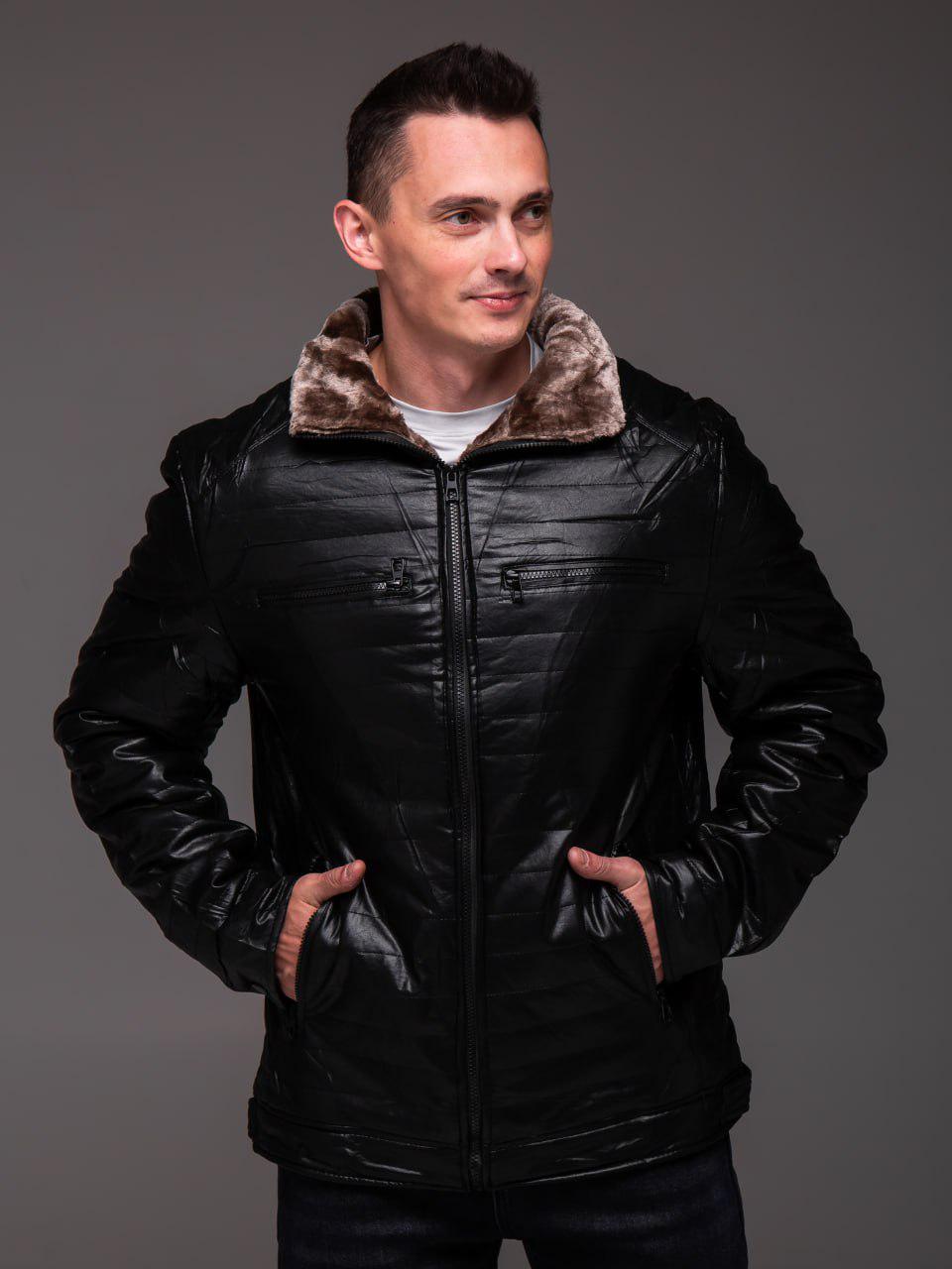 Куртка чоловіча зимова з еко шкіри на хутрі стьобана L Чорний (2297/2) Куртка чоловіча зимова з еко шкіри на хутрі стьобана L Чорний (2297/2)