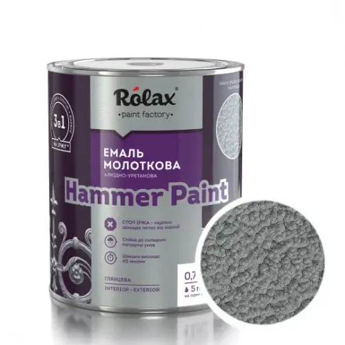 Эмаль молотковая Rolax Hammer Paint 3в1 по металлу 0,75 л Серый (28715779)