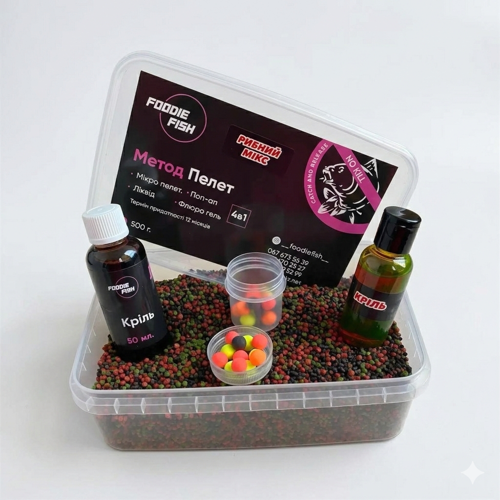 Методный пеллетс метод микс Foodie Fish рыбный микс 4в1 500 г (2435399577)