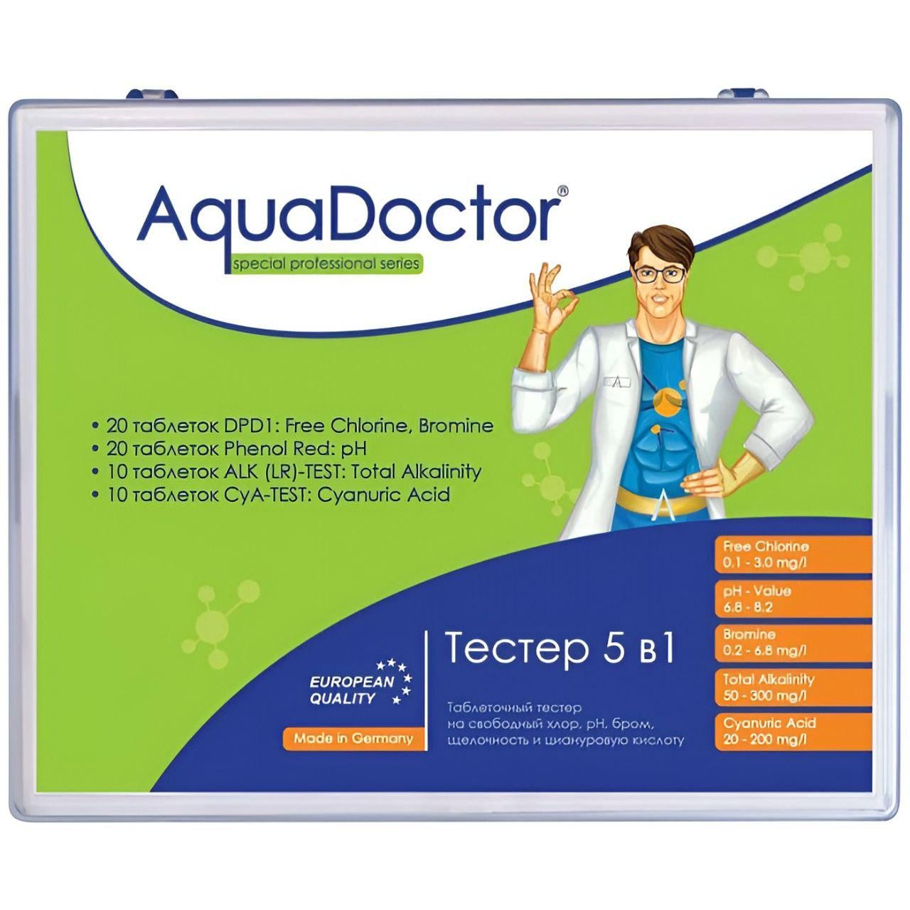 Тестер AquaDoctor 5в1 таблеточный A23546 для измерения pH/CL/Br/Cy и Alk (34641848)