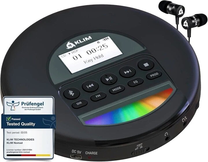 Програвач портативний CD KLIM Nomad із Bluetooth FM-радіо та підтримкою TF-карти Чорний