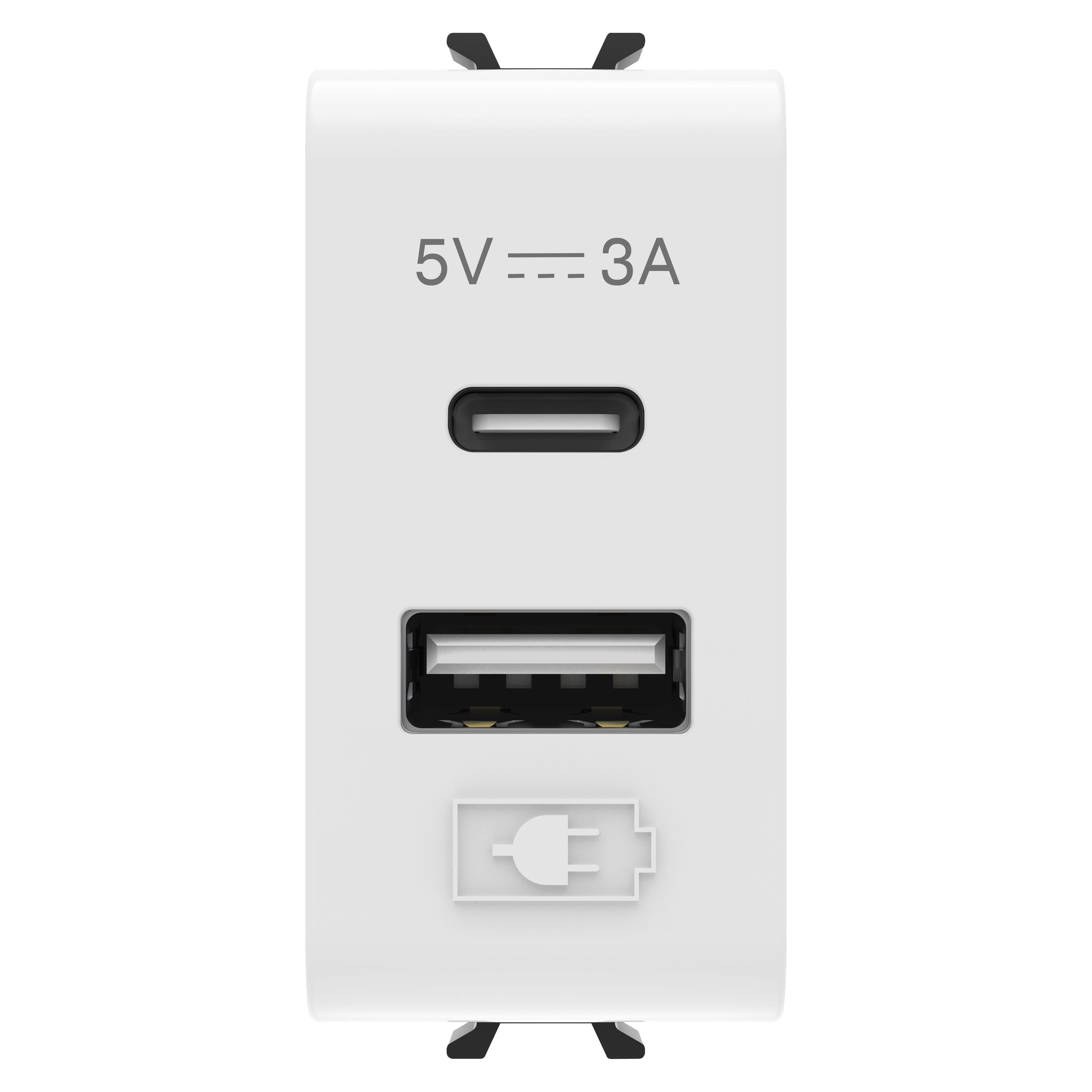 Розетка USB подвійна Gewiss Chorusmart 3A 5В тип A+C 1 модуль технополімер Білий глянцевий (GW10449)