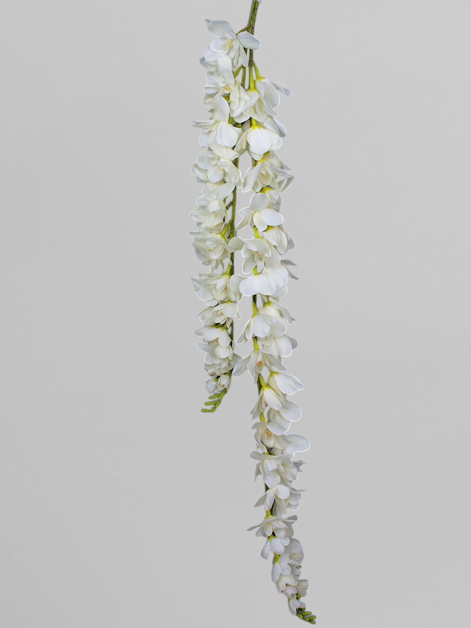 Искусственная глициния ампельная ветвь на 2 ветвления 95/66 см Белый (К12006)