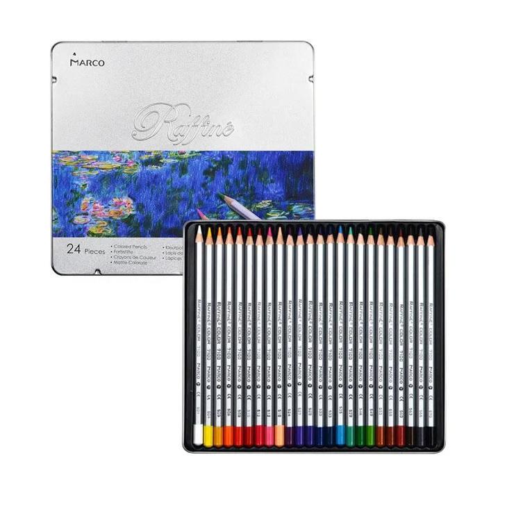 Набор цветных карандашей в металлической коробке Marco 24 цвета (MAR-7100-24-TN)