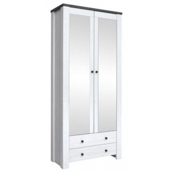 Шкаф для спальни в гостиную с зеркалом Антверпен Gerbor 2D2S ДСП 870х410х2000 мм Белый/Дуб (5598)