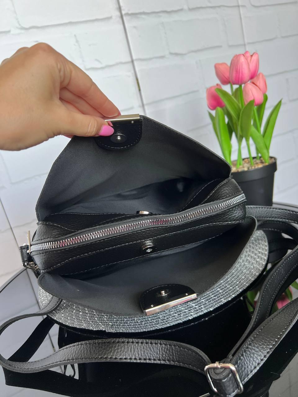 Сумка кросс боди женская через плечо из экокожи с двумя съемными ремнями Черный - фото 6 Сумка кросс боди женская через плечо из экокожи с двумя съемными ремнями Черный - фото 6