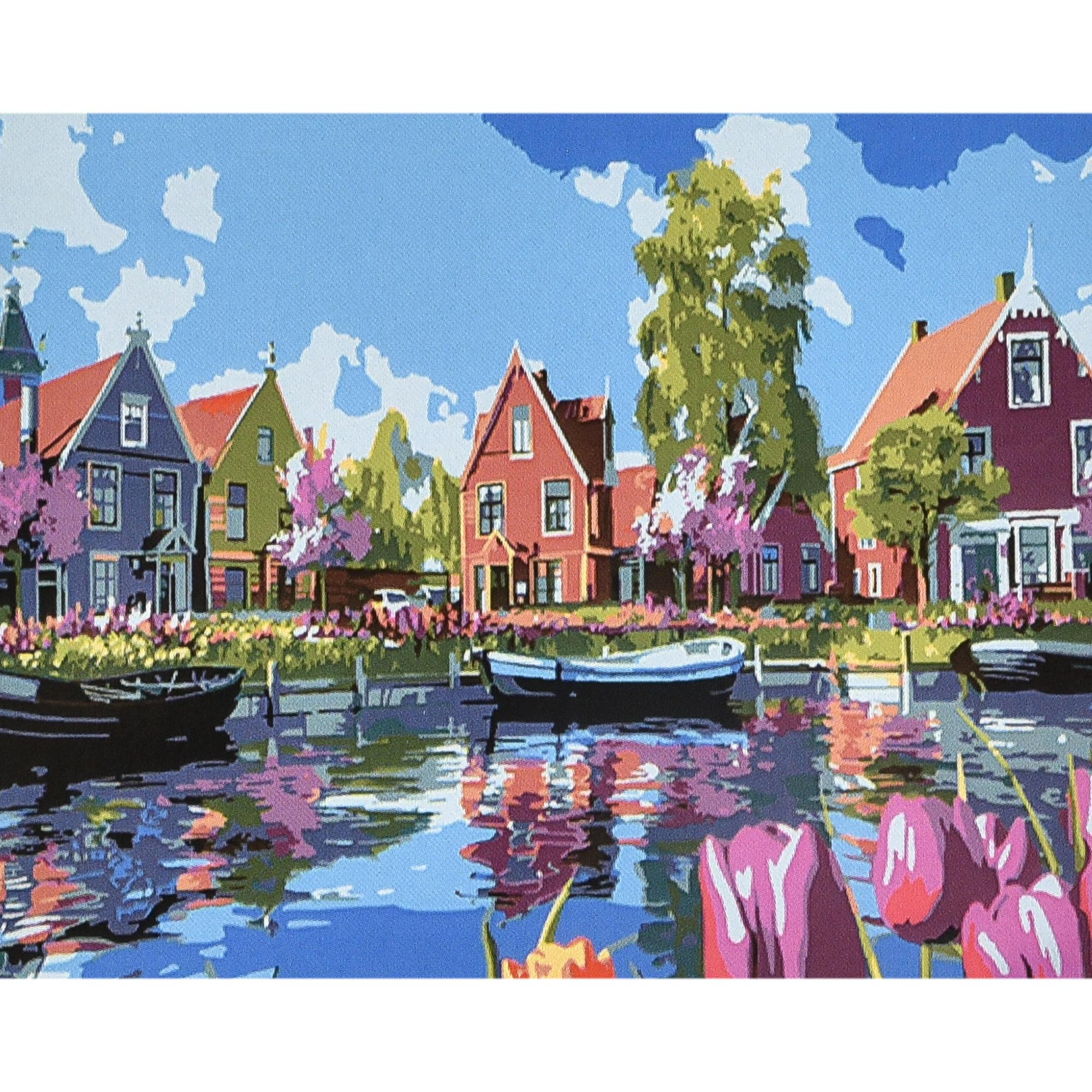 Картина по номерам Strateg Премиум Сказочный город на воде с лаком и уровнем 40x50 см (Str-VA-4638)