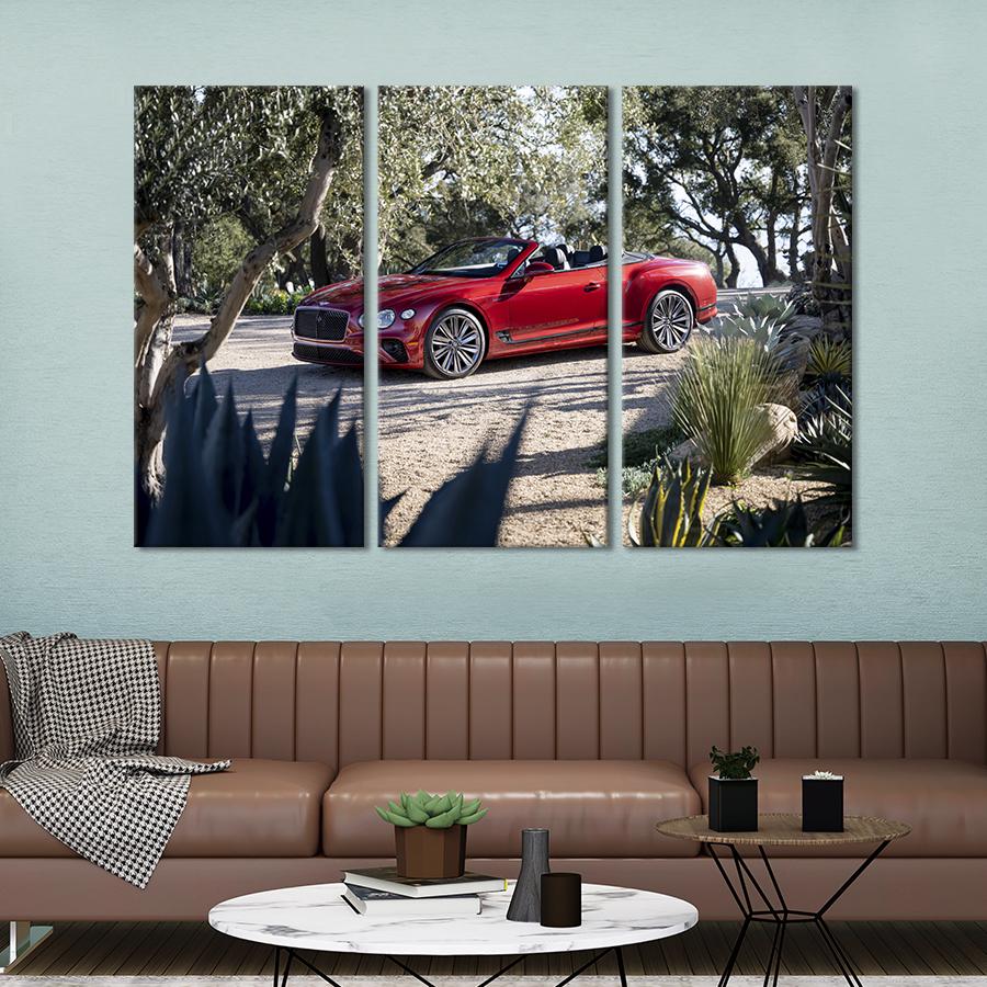 Картина на холсте триптих Шикарный красный Bentley Continental GT 78x48 см (1283-31)