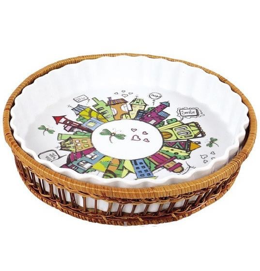 Форма для выпечки Kamille City круглое 2,1 л в плетенной корзине (KM-6305)
