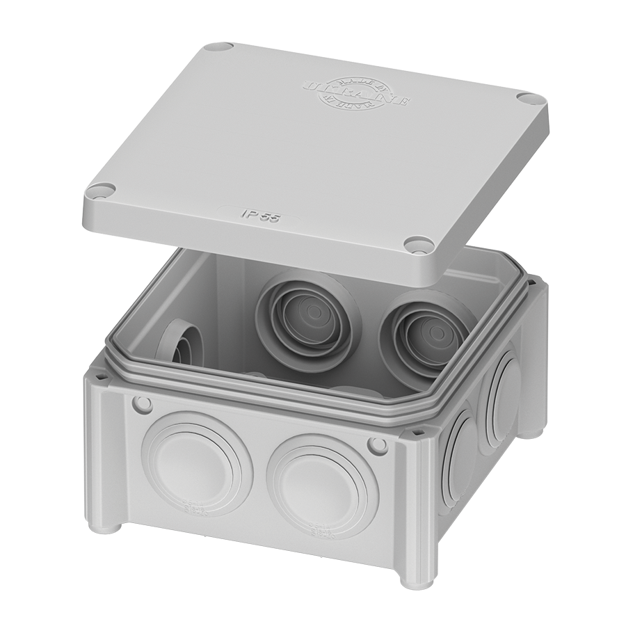 Распределительная коробка Plank IB005 85х85х40 мм наружная 7 герметичных вводов IP55 PP (PLK6505650)