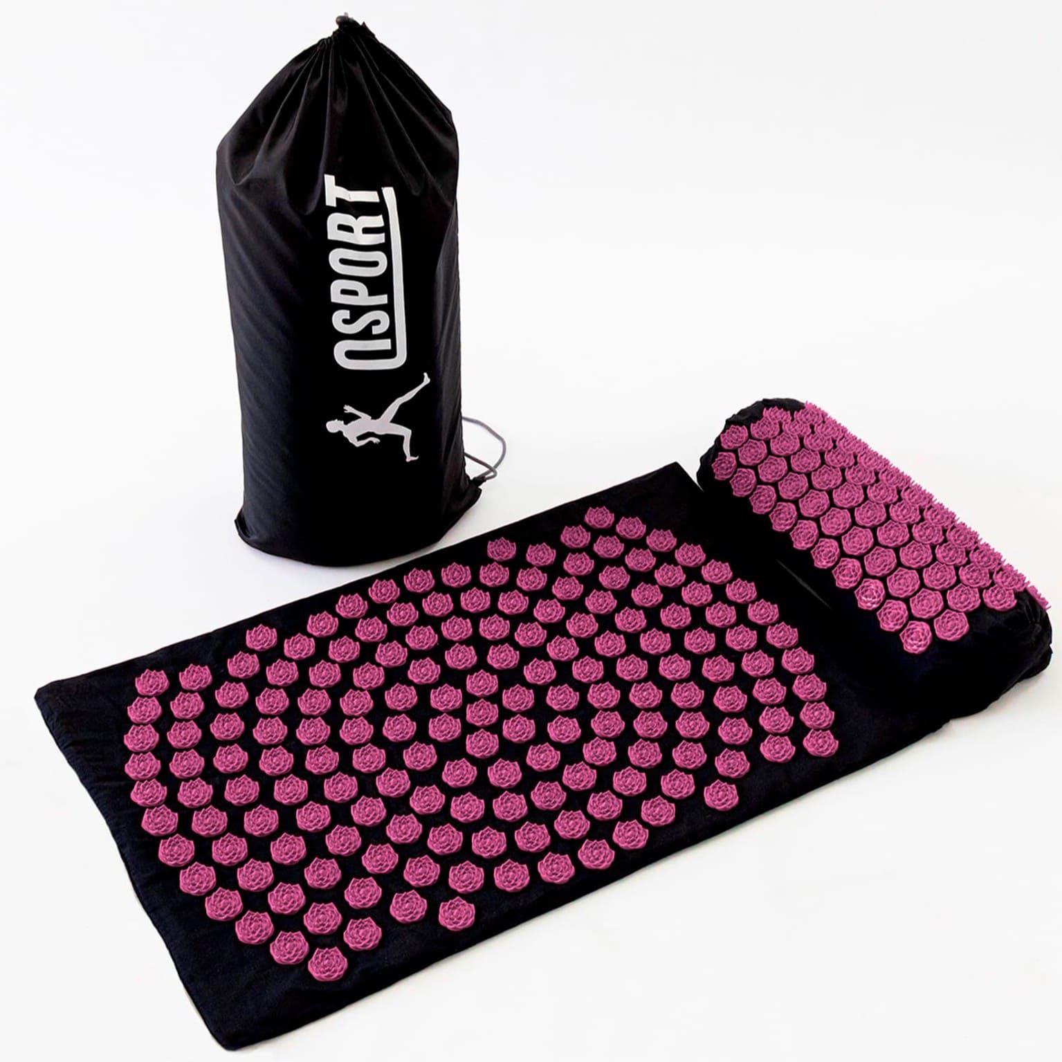 Килимок масажний Аплікатор Кузнєцова/валик для спини/шиї/голови OSPORT Lotus Sun Mat Eco Чорно-рожевий (apl-029)