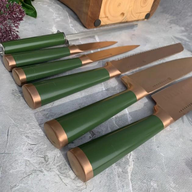 Набор ножей кухонных Edenberg EB-11029 с деревянной подставкой 7 пр. Зеленый (EB-11029) - фото 4 Набор ножей кухонных Edenberg EB-11029 с деревянной подставкой 7 пр. Зеленый (EB-11029) - фото 4