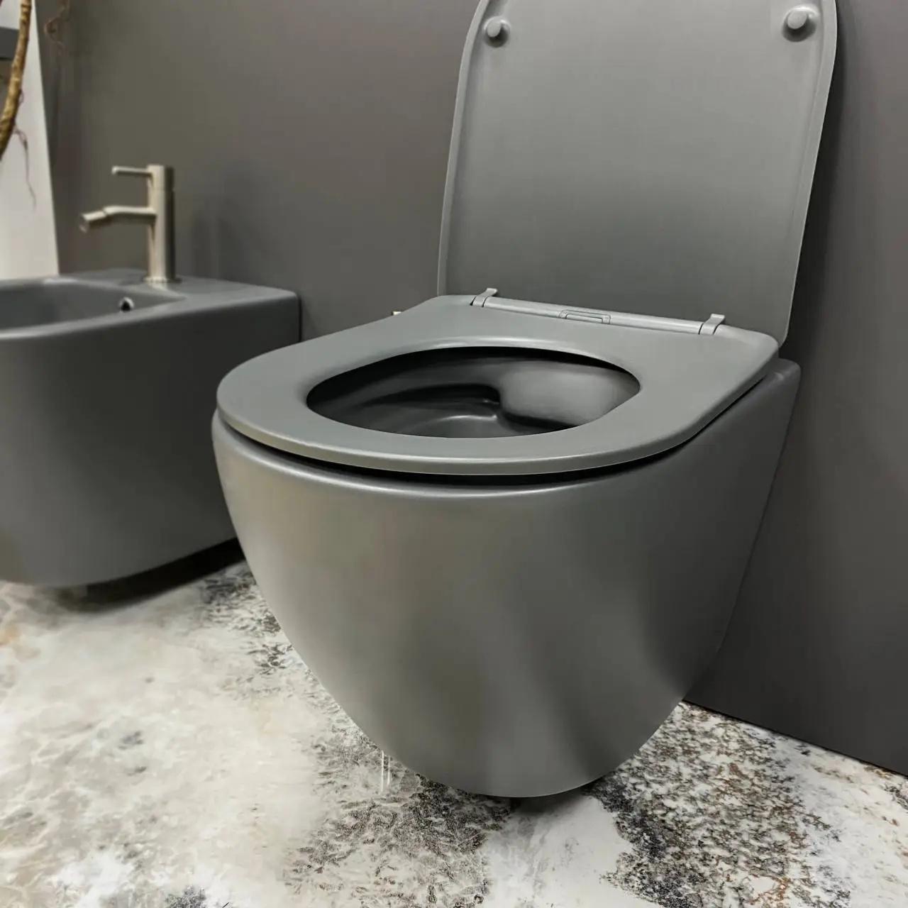 Унітаз підвісний VBI Vulcano безобідковий 490x360 мм Сірий матовий (RM-VBI-020410) - фото 6