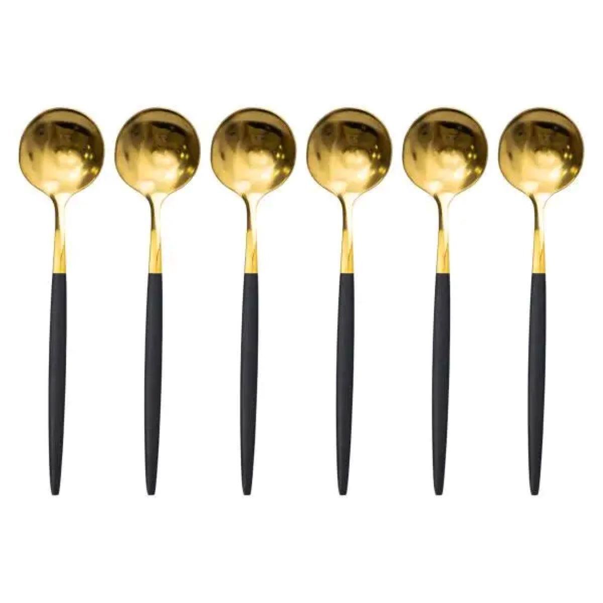 Набор чайных ложек из нержавеющей стали 12,9 см 6 шт. Черный/Золотой (6527)