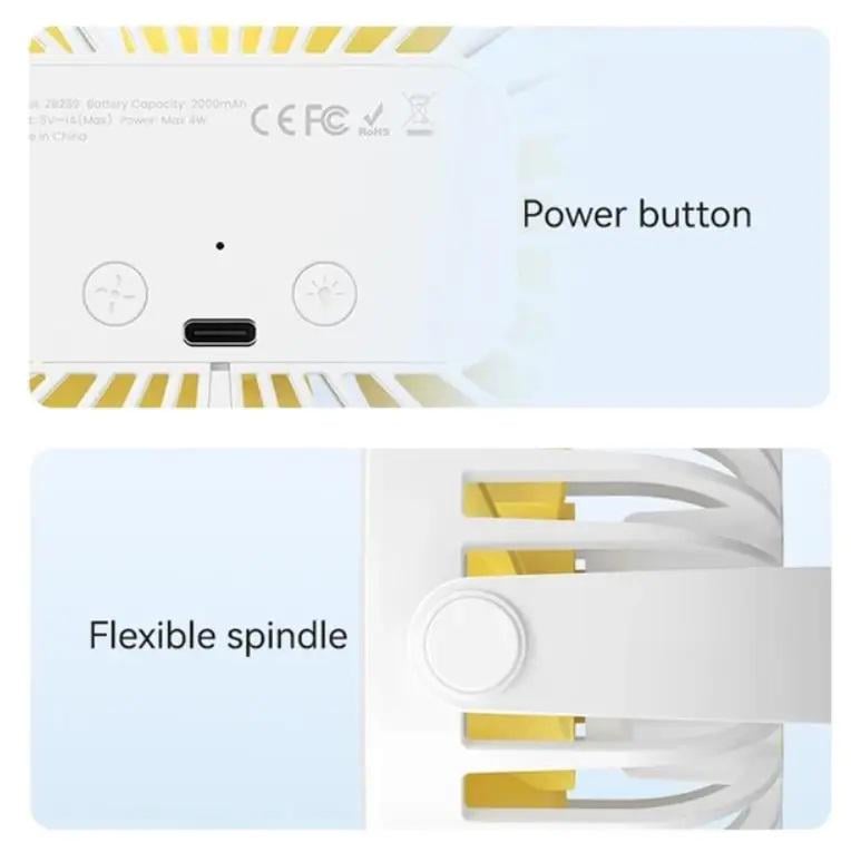 Вентилятор портативний USAMS ZB289 із гнучким штативом 2000 mAh White (605240) - фото 6 Вентилятор портативний USAMS ZB289 із гнучким штативом 2000 mAh White (605240) - фото 6