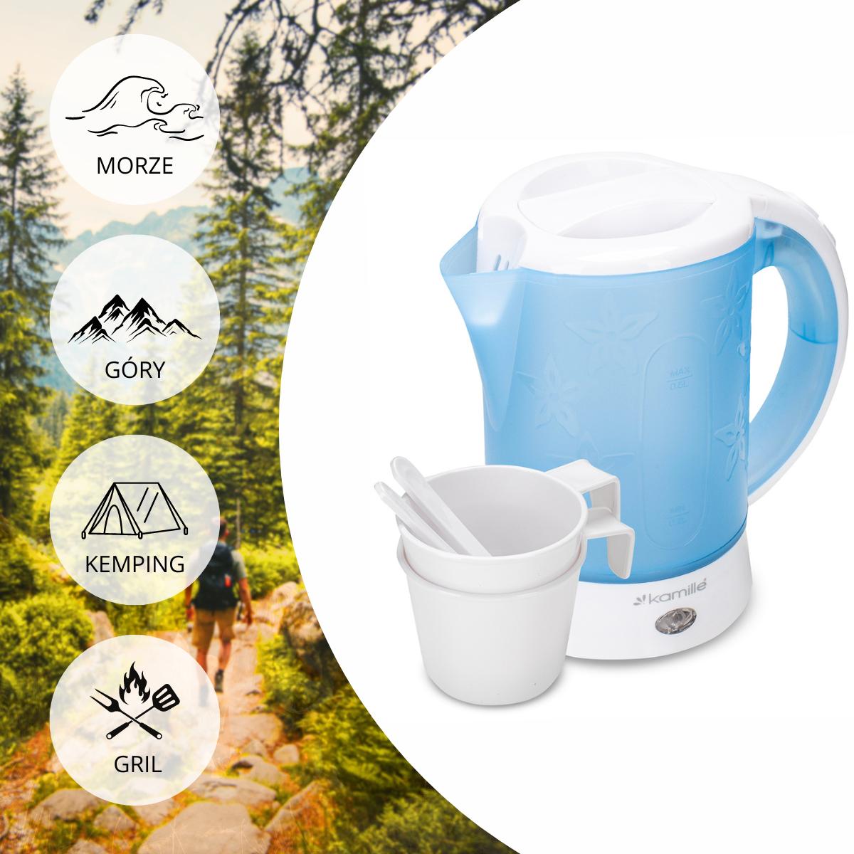 Электрочайник дорожний Kamille KM-1718В пластиковый с кружками и ложками 650 W 0,6 л Голубовато-белый (124-84-1718B) - фото 7 Электрочайник дорожний Kamille KM-1718В пластиковый с кружками и ложками 650 W 0,6 л Голубовато-белый (124-84-1718B) - фото 7