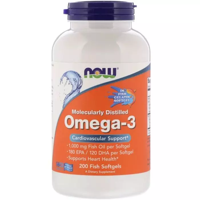 Омега-3 1000 мг 180 EPA/120 DHA Now Foods Molecularly Distilled Omega-3 200 капсул из рыбьего желатина (NF1648)