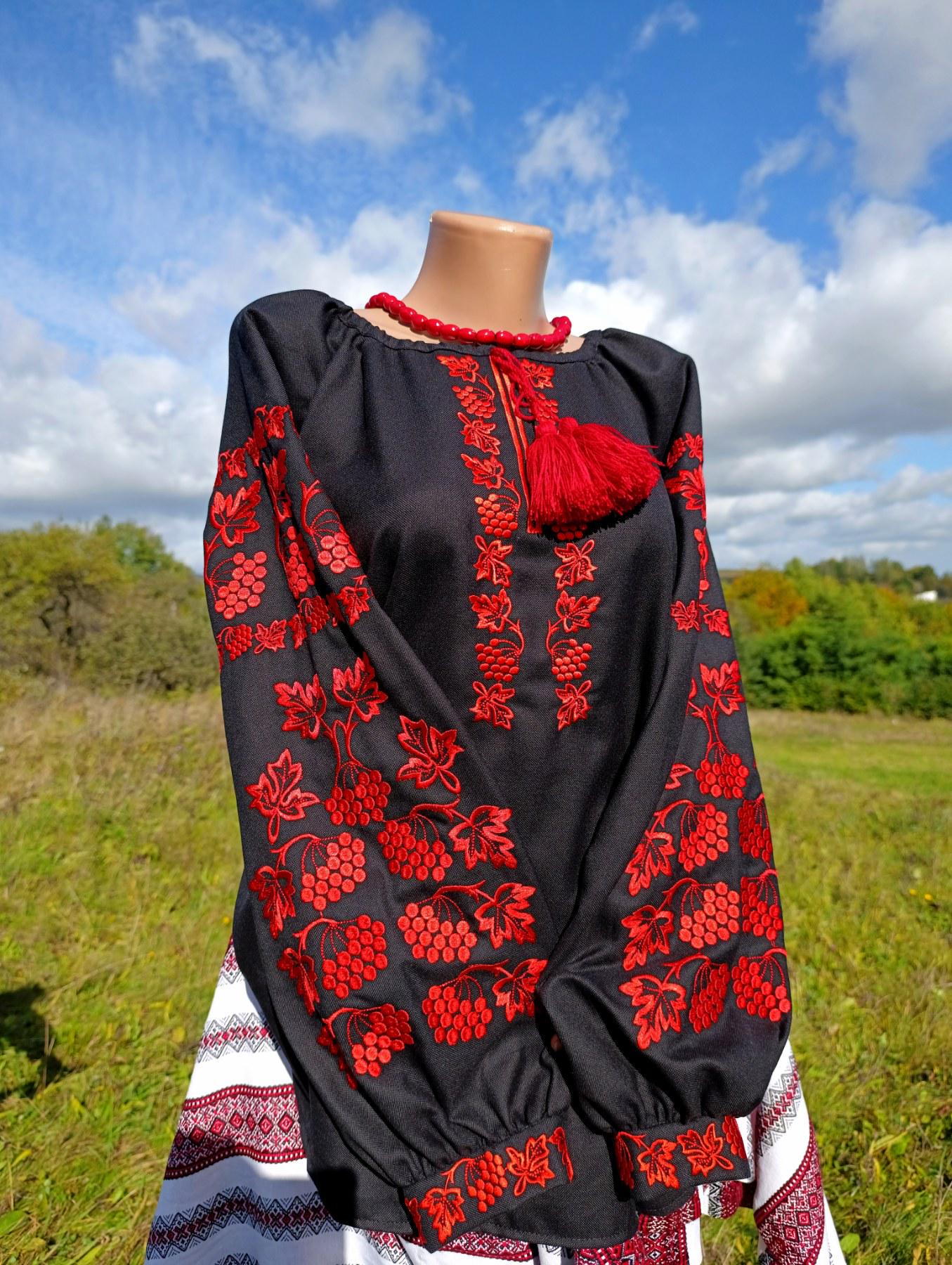 Вишиванка жіноча Червона Калина натуральному домотканому полотні р. 60 Чорний (2411640813)