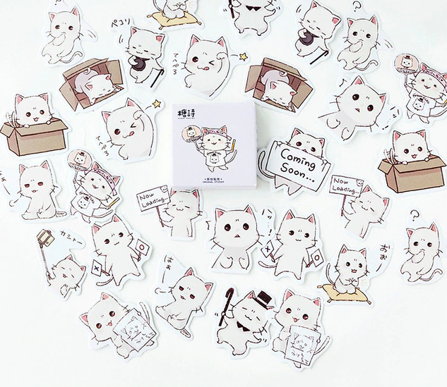 Набір наклейок для щоденника Kawaii White Cat 40 шт.