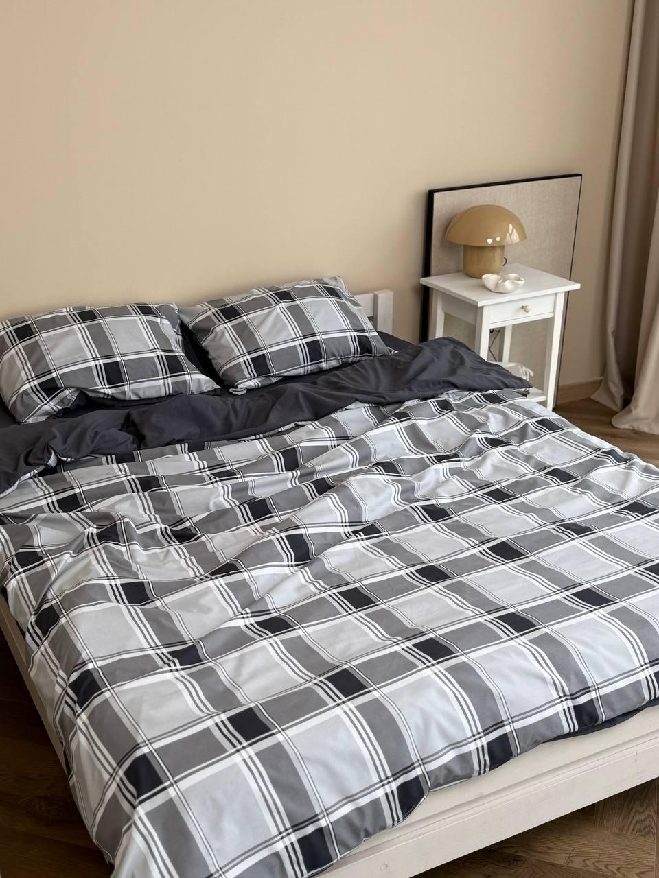 Комплект постільної білизни євро 200х220 см наволочка 2х50х70/70х70 см Чорний з сірим (П4К-sash-soft-017-03)