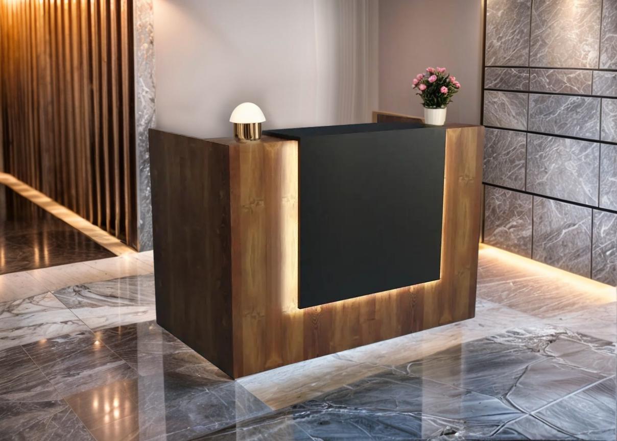 Стойка администратора Tobi Sho Ресепшн/2 для офиса/салона с подсветкой/1400х800х1000 мм Фаервуд/Черный - фото 3 Стойка администратора Tobi Sho Ресепшн/2 для офиса/салона с подсветкой/1400х800х1000 мм Фаервуд/Черный - фото 3