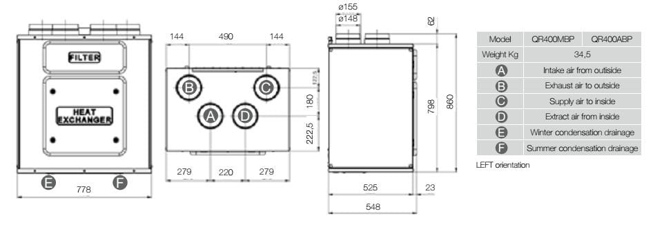 Приточно-вытяжная установка Aerauliqa QR400A - фото 2 Приточно-вытяжная установка Aerauliqa QR400A - фото 2