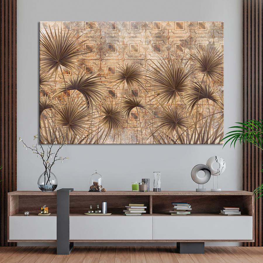 Картина на холсте Тропические пальмы на абстрактном фоне 80x54 см (V611-1_L)
