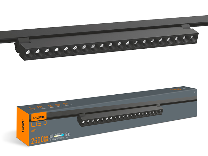 Світильник трековий Videx світлодіодний 30W 4100K 220V Чорний (VL-TR06-304B) Світильник трековий Videx світлодіодний 30W 4100K 220V Чорний (VL-TR06-304B)