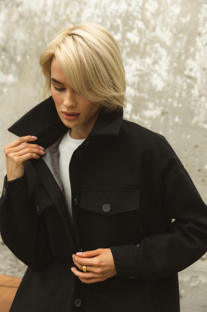 Пальто-рубашка женская из кашемира L-XL Черный (2738007443) - фото 4