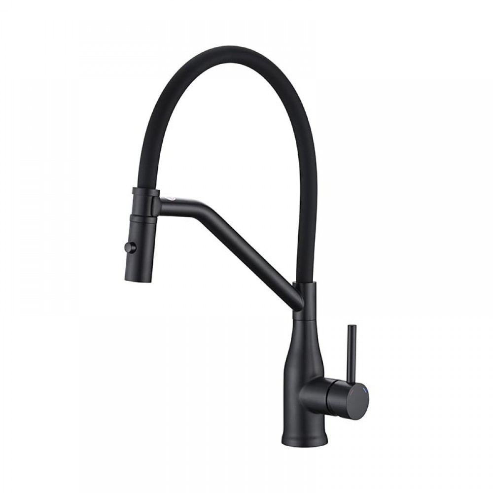 Смеситель для кухни KOER KI-70026-05 с гибким силиконовым изливом и подставкой Черным (KR5210)