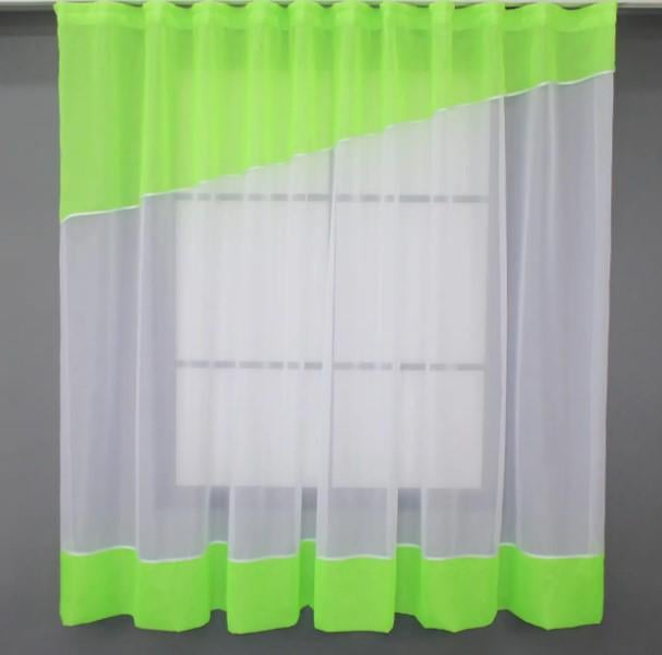 Гардина на кухню шифон 280х170 см Неоново-салатовый/Белый (047к) - фото 1 Гардина на кухню шифон 280х170 см Неоново-салатовый/Белый (047к) - фото 1