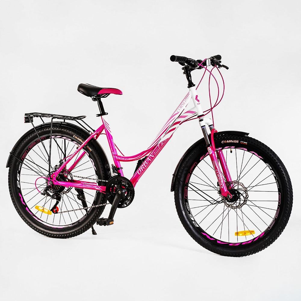 Велосипед Corso 26 Urban 21 швидкість з багажником Pink (116250)