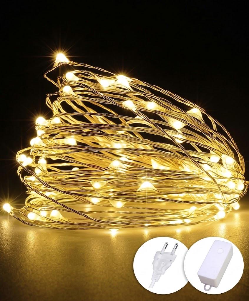 Гирлянда Роса 100 LED 10 м реле 8 режимов/USB сеплый Белый (FFJ00174)