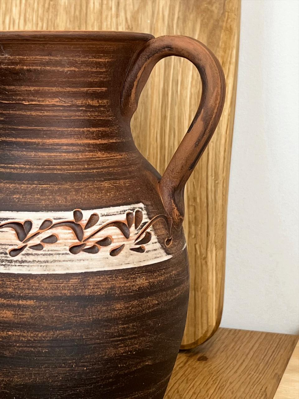 Глек керамічний глиняний різьблений з ручкою ангоб 2 л (3001-36) - фото 2