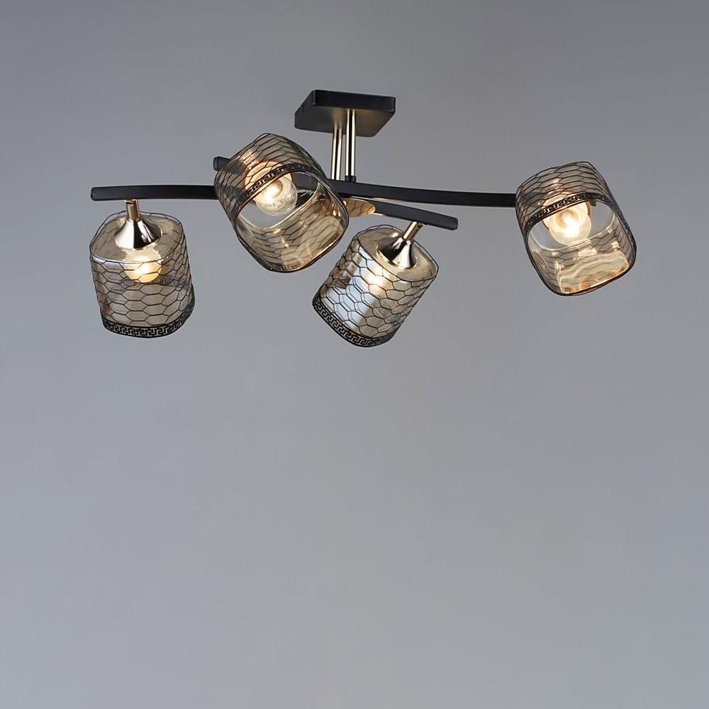 Люстра потолочная Light House SR-19347/4 BK/FGD E27 580х540х280 мм Черный/Золотой/Медовый Люстра потолочная Light House SR-19347/4 BK/FGD E27 580х540х280 мм Черный/Золотой/Медовый