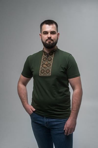 Футболка-вишиванка чоловіча трикотажна L Хакі (чф-26-l)